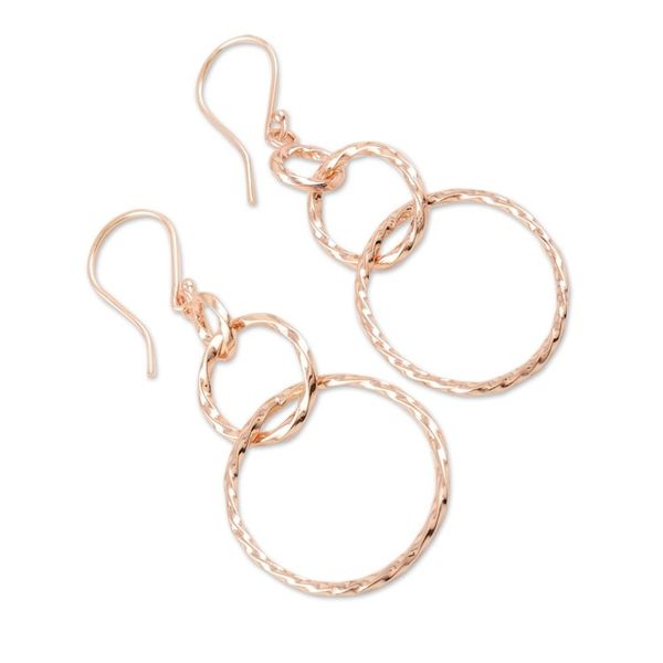 Alternate image for 22k Rose Gold-Plated Sterling Silver Looped Dangle Earrings Rose Loop