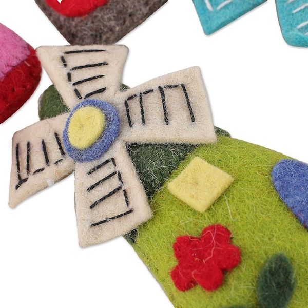 Alternate image for Set of Six Whimsical Wool and Cotton Windmill Ornaments Fantasy Windmills