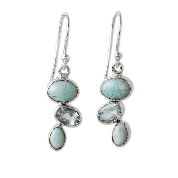 Alternate image for Sterling Silver Dangle Earrings with Larimar and Blue Topaz Trendy Trio