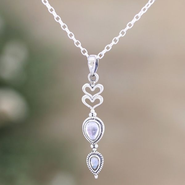 Alternate image for Sterling Silver and Rainbow Moonstone Heart Pendant Necklace Heart Delight