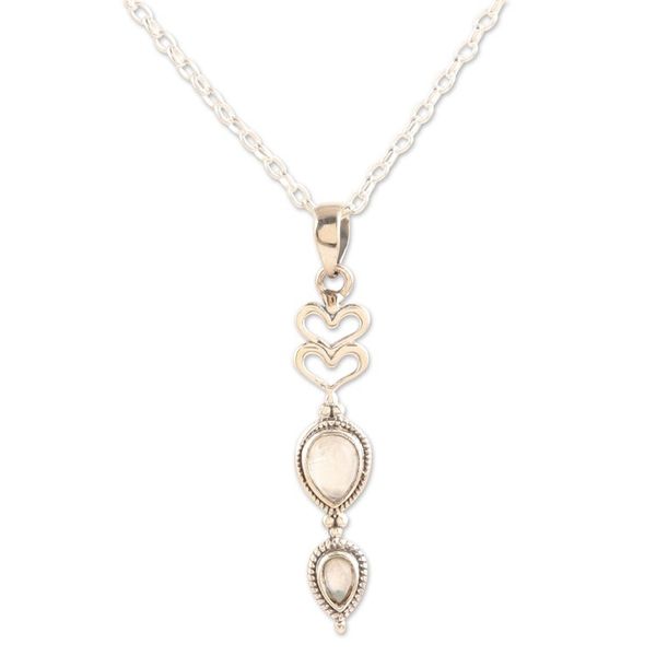 Alternate image for Sterling Silver and Rainbow Moonstone Heart Pendant Necklace Heart Delight