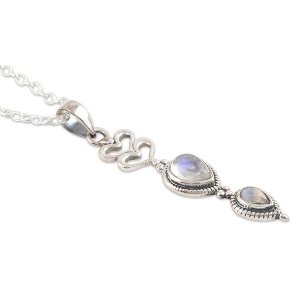 Alternate image for Sterling Silver and Rainbow Moonstone Heart Pendant Necklace Heart Delight