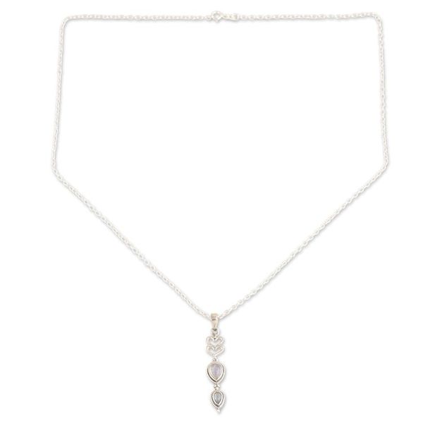 Alternate image for Sterling Silver and Rainbow Moonstone Heart Pendant Necklace Heart Delight