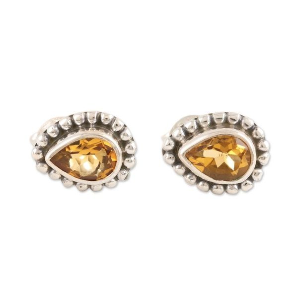 Alternate image for Sterling Silver Stud Earrings with Pear-Shaped Citrine Gems Dazzling Happiness