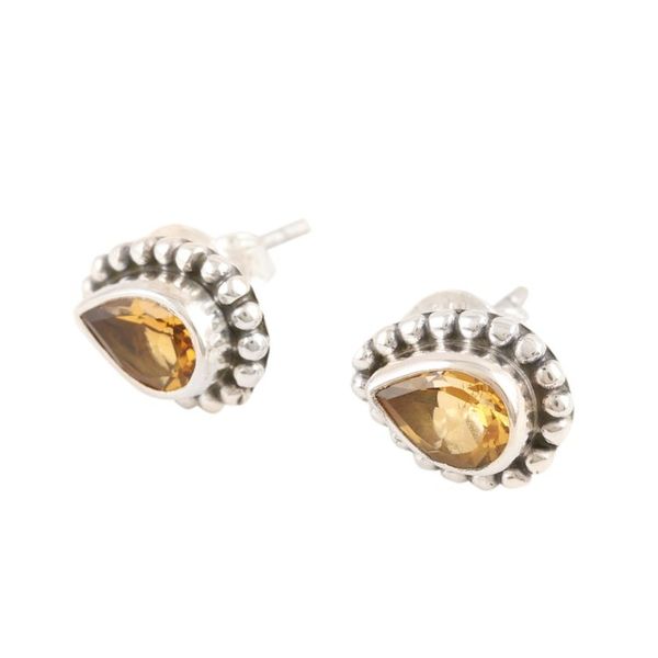 Alternate image for Sterling Silver Stud Earrings with Pear-Shaped Citrine Gems Dazzling Happiness