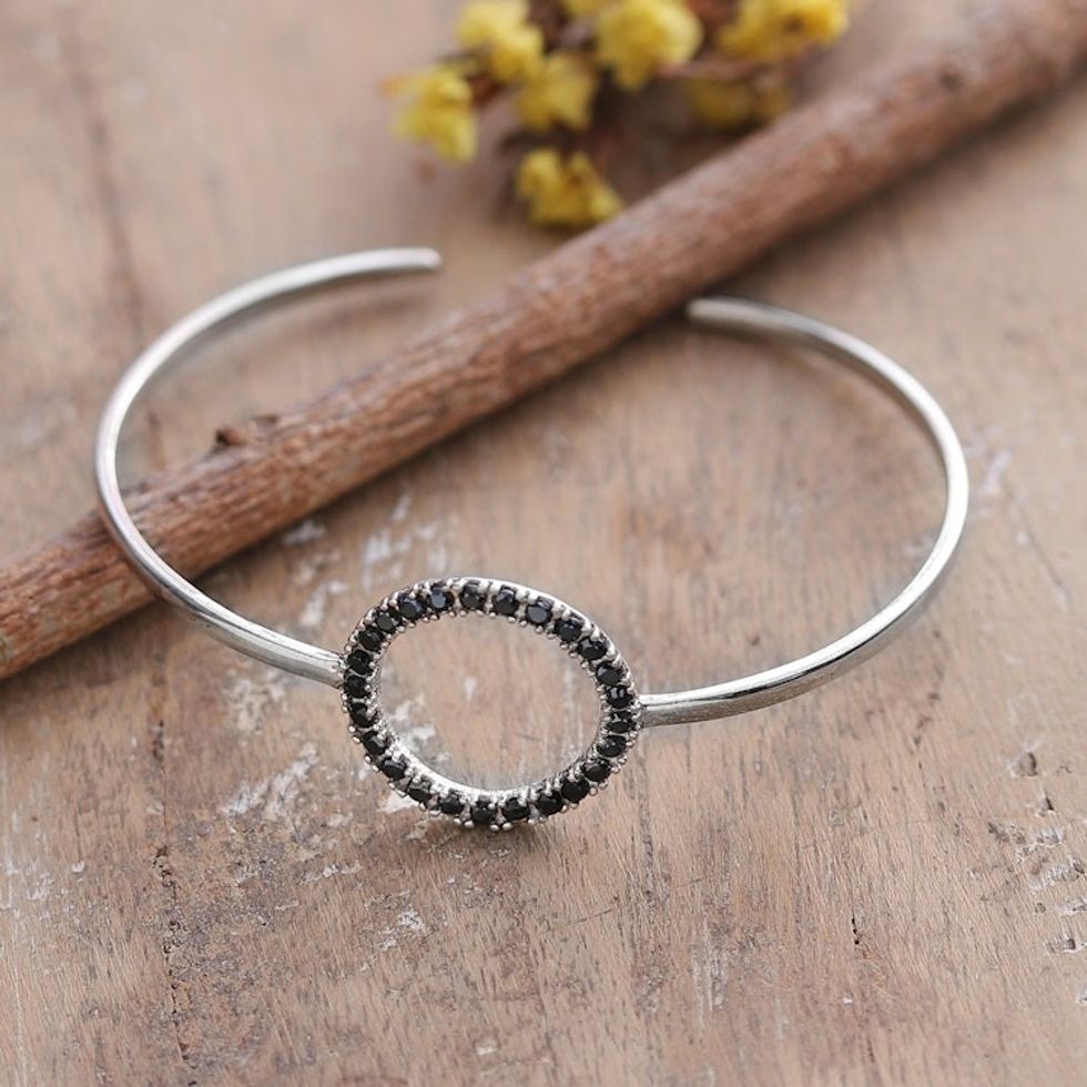 Modern Sterling Silver Cuff Bracelet with Spinel Jewels 'Mystic Alliance'