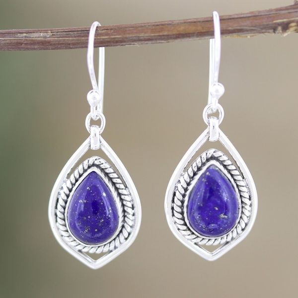 Alternate image for Sterling Silver Dangle Earrings with Lapiz Lazuli Cabochons Royal Soul
