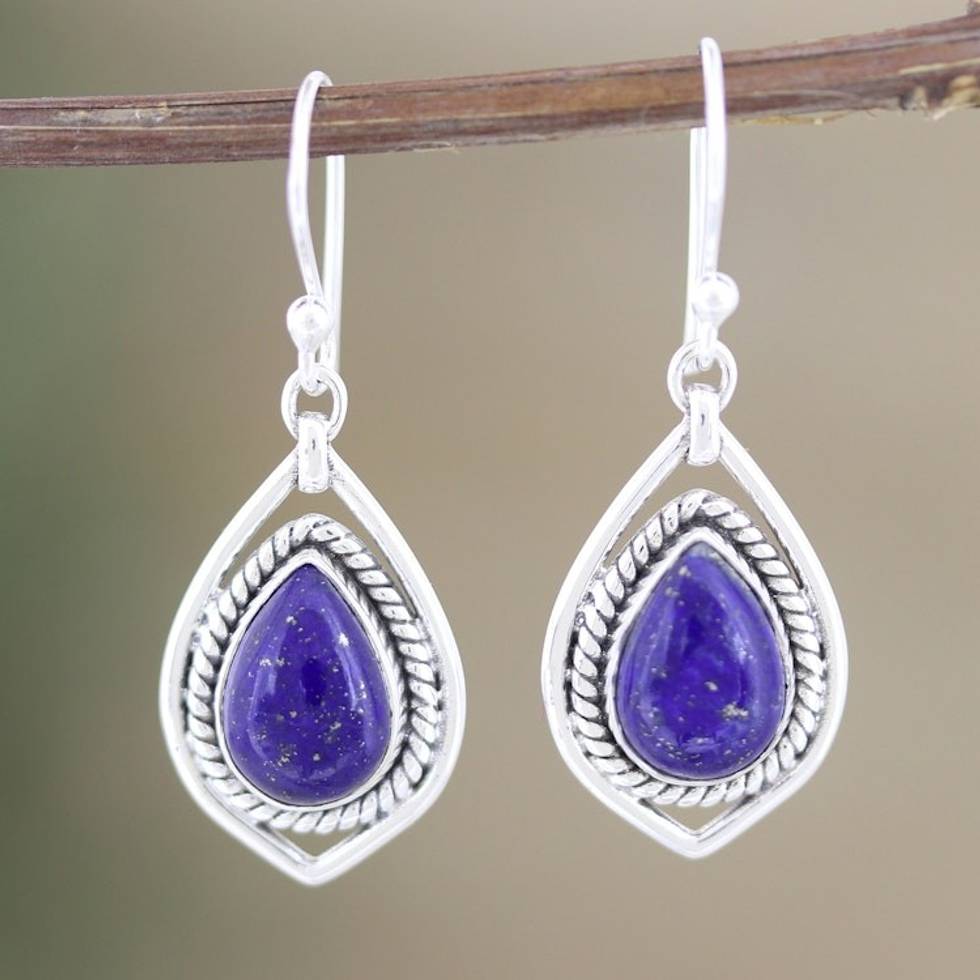 Sterling Silver Dangle Earrings with Lapiz Lazuli Cabochons 'Royal Soul'