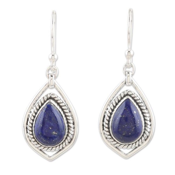 Alternate image for Sterling Silver Dangle Earrings with Lapiz Lazuli Cabochons Royal Soul