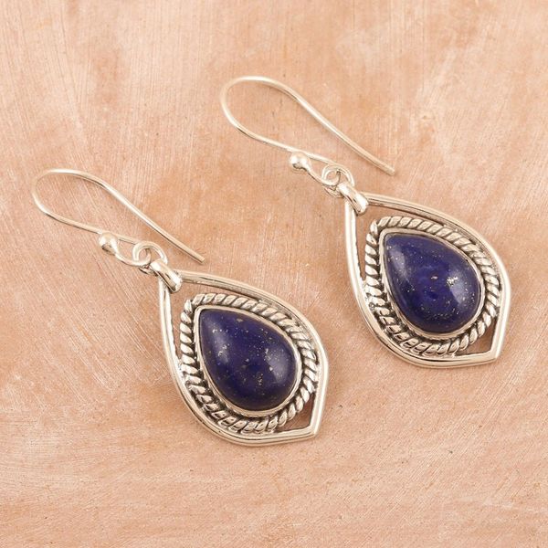 Alternate image for Sterling Silver Dangle Earrings with Lapiz Lazuli Cabochons Royal Soul