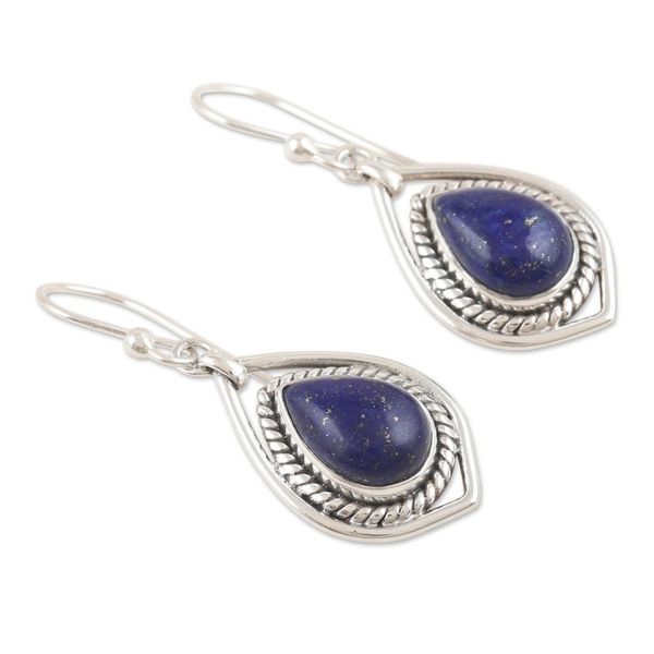 Alternate image for Sterling Silver Dangle Earrings with Lapiz Lazuli Cabochons Royal Soul