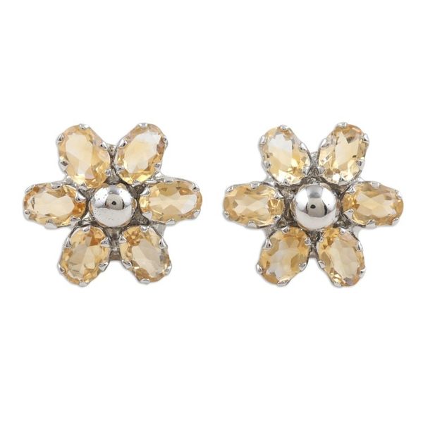 Alternate image for Floral Rhodium-Plated Button Earrings with Citrine Jewels Prosperity Petals