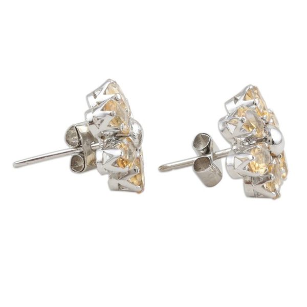 Alternate image for Floral Rhodium-Plated Button Earrings with Citrine Jewels Prosperity Petals