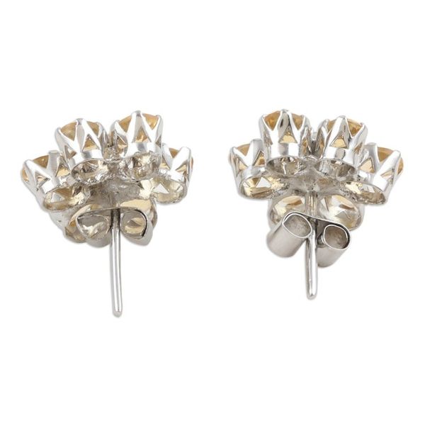 Alternate image for Floral Rhodium-Plated Button Earrings with Citrine Jewels Prosperity Petals