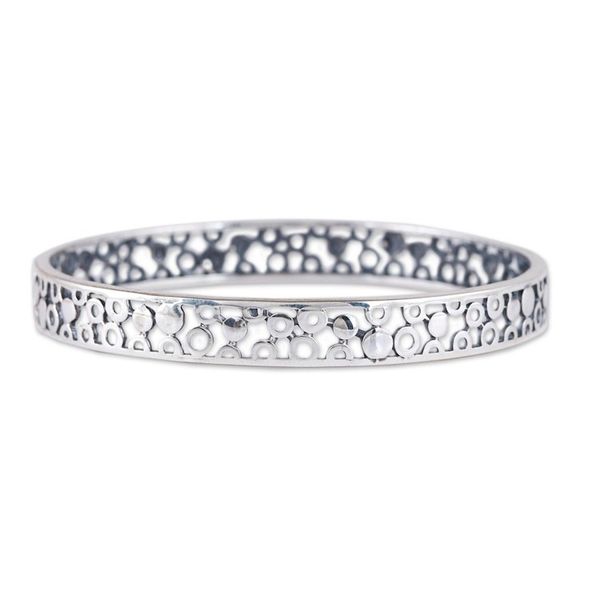 Alternate image for Polished Bubble-Patterned Sterling Silver Bangle Bracelet Bubbly Beauty