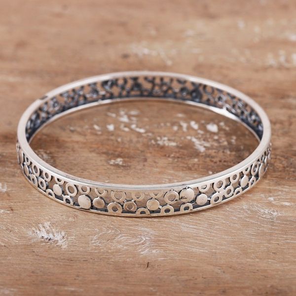 Alternate image for Polished Bubble-Patterned Sterling Silver Bangle Bracelet Bubbly Beauty