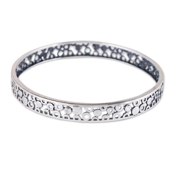 Alternate image for Polished Bubble-Patterned Sterling Silver Bangle Bracelet Bubbly Beauty