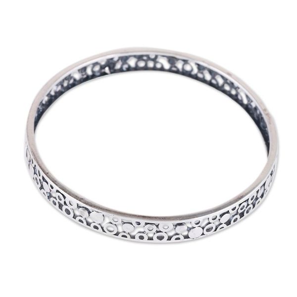 Alternate image for Polished Bubble-Patterned Sterling Silver Bangle Bracelet Bubbly Beauty
