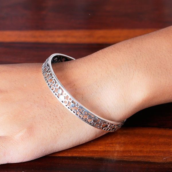 Alternate image for Polished Bubble-Patterned Sterling Silver Bangle Bracelet Bubbly Beauty
