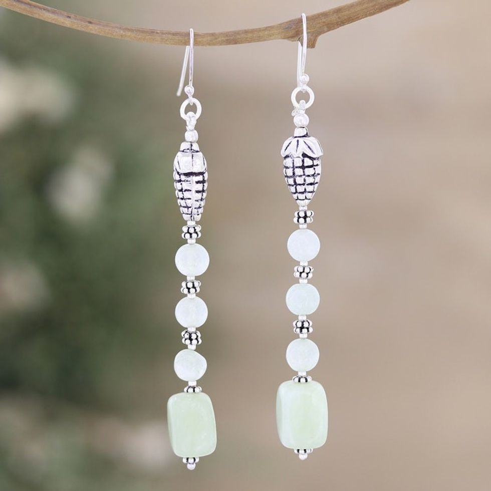 Sterling Silver Dangle Earrings with Aventurine Gemstones 'Prosperous'