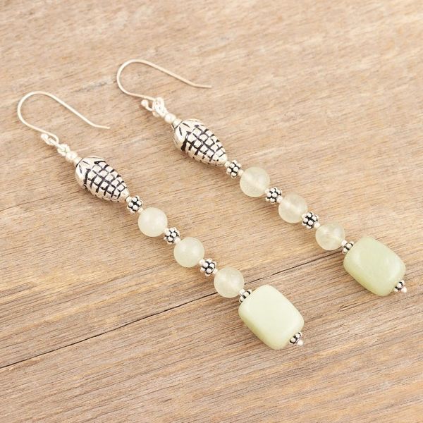Alternate image for Sterling Silver Dangle Earrings with Aventurine Gemstones Prosperous