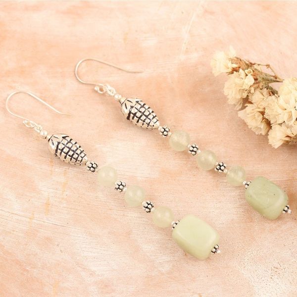 Alternate image for Sterling Silver Dangle Earrings with Aventurine Gemstones Prosperous