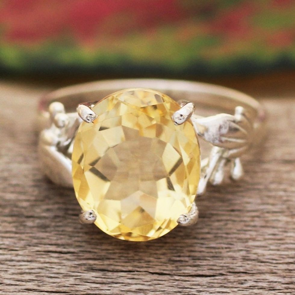 5-Carat Faceted Citrine Cocktail Ring in High Polish Finish 'Pretty Yellow'