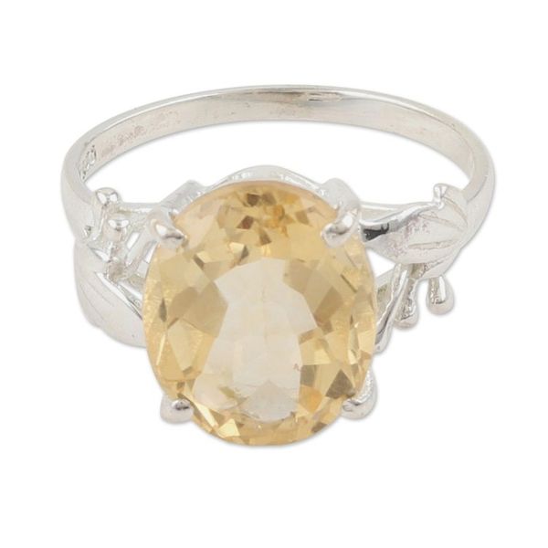 Alternate image for 5-Carat Faceted Citrine Cocktail Ring in High Polish Finish Pretty Yellow