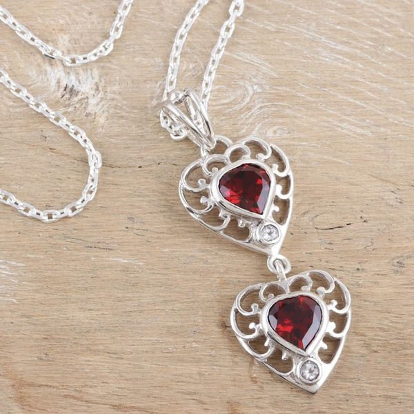 Alternate image for Romantic Sterling Silver Garnet and Topaz Pendant Necklace Strong Ties