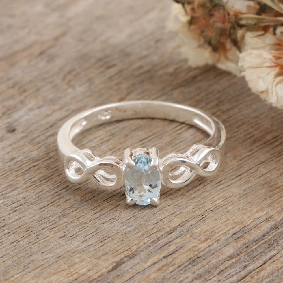 Sterling Silver Ring with Blue Topaz Stone Infinity Motif 'Sky Infinity'