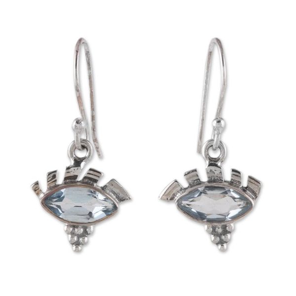 Alternate image for Two-Carat Marquise-Shaped Blue Topaz Dangle Earrings Iridescent Stare