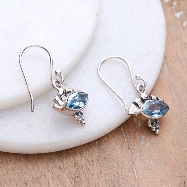 Alternate image for Two-Carat Marquise-Shaped Blue Topaz Dangle Earrings Iridescent Stare