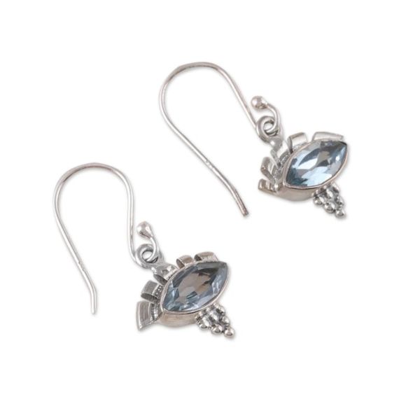 Alternate image for Two-Carat Marquise-Shaped Blue Topaz Dangle Earrings Iridescent Stare