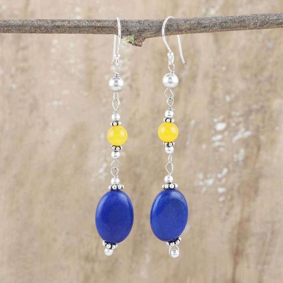 Sterling Silver Dangle Earrings with Lapis Lazuli and Jade 'Royal Muse'