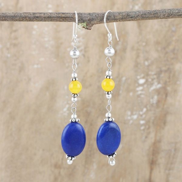 Alternate image for Sterling Silver Dangle Earrings with Lapis Lazuli and Jade Royal Muse