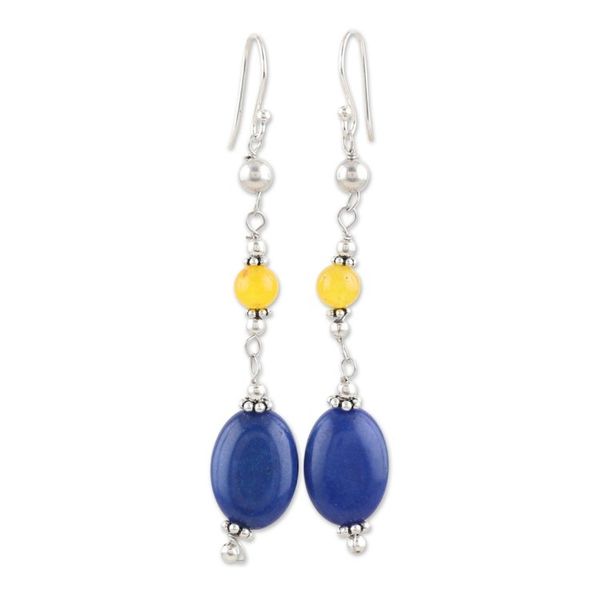 Alternate image for Sterling Silver Dangle Earrings with Lapis Lazuli and Jade Royal Muse