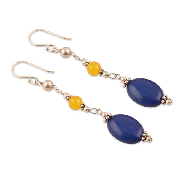Alternate image for Sterling Silver Dangle Earrings with Lapis Lazuli and Jade Royal Muse