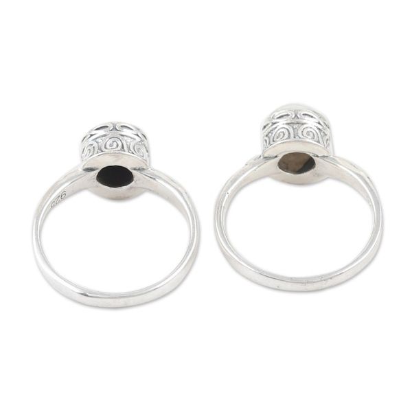Alternate image for Set of 2 Garnet and Pearl Sterling Silver Single Stone Rings Ocean and Earth