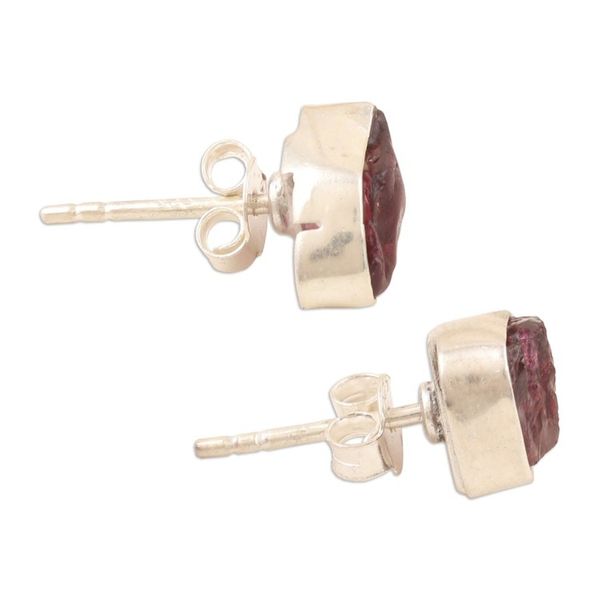 Alternate image for Sterling Silver Stud Earrings with Freeform Garnet Stones Liberated Perseverance
