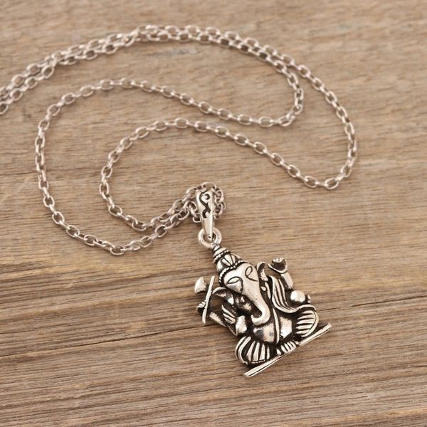 Alternate image for Hindu God Ganesha Themed Sterling Silver Pendant Necklace Spiritual Ganesha