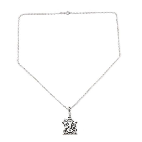 Alternate image for Hindu God Ganesha Themed Sterling Silver Pendant Necklace Spiritual Ganesha