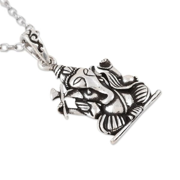 Alternate image for Hindu God Ganesha Themed Sterling Silver Pendant Necklace Spiritual Ganesha