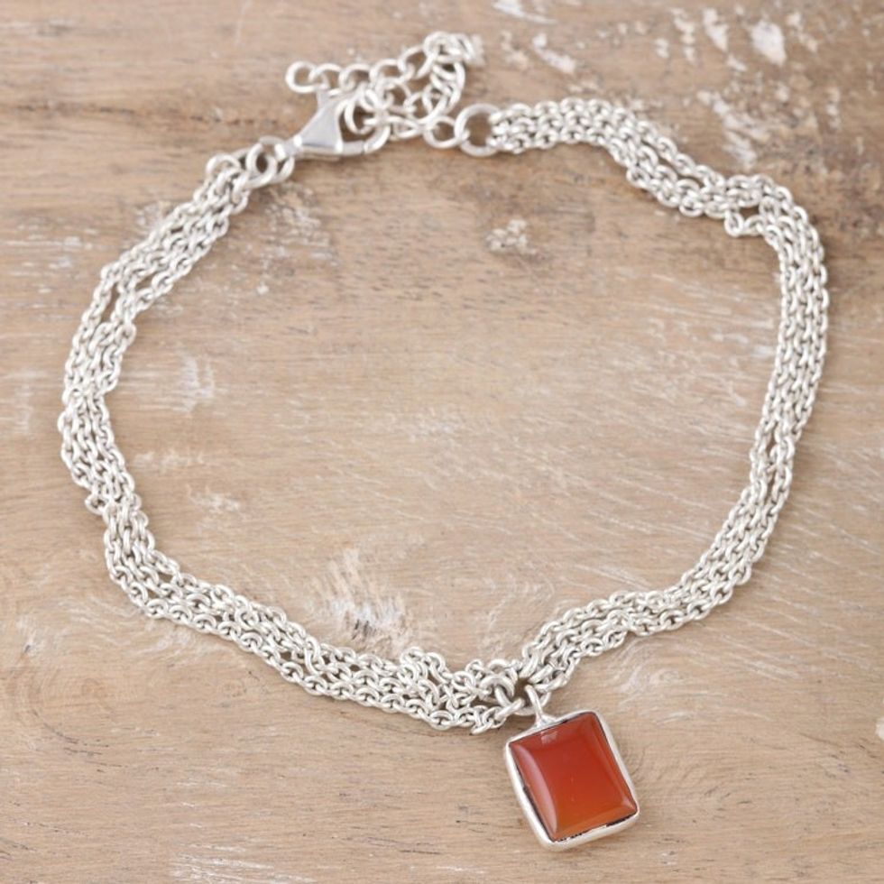Charm Bracelet Made with Carnelian and Sterling Silver 'Sunset Frame'