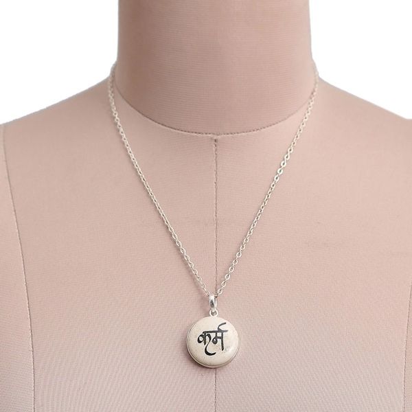 Alternate image for Handmade Ceramic and Sterling Silver Karma Pendant Necklace Emblem of Karma