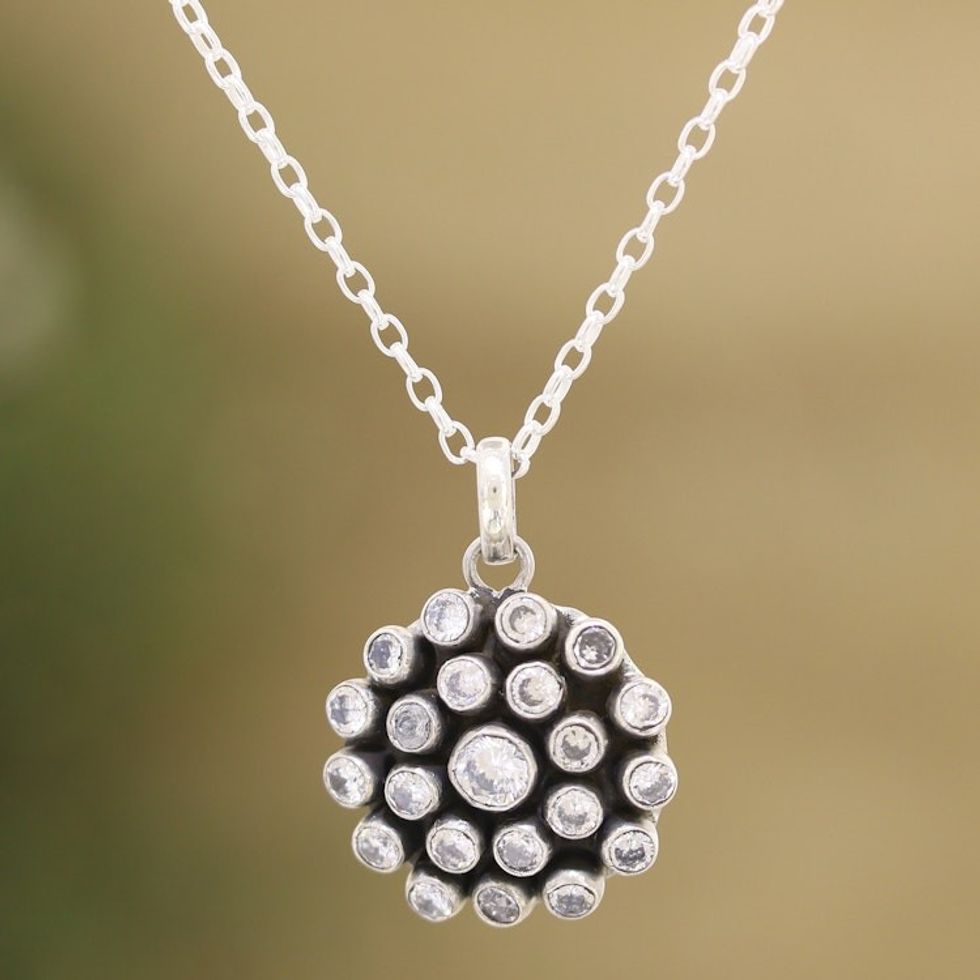 Cubic Zirconia and Sterling Silver Pendant Necklace 'Precious Clarity'