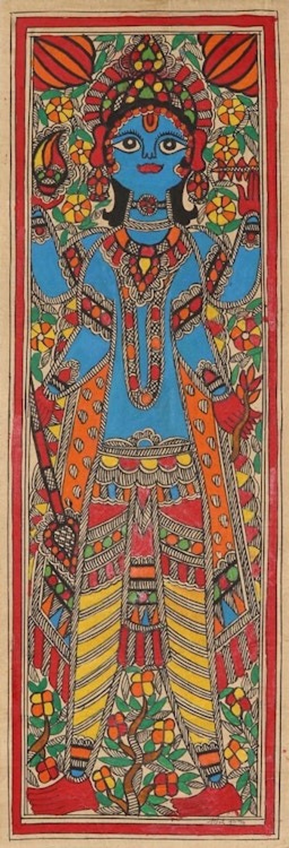 Madhubani Vishnu Painting on Handmade Paper 'Supreme Vishnu'
