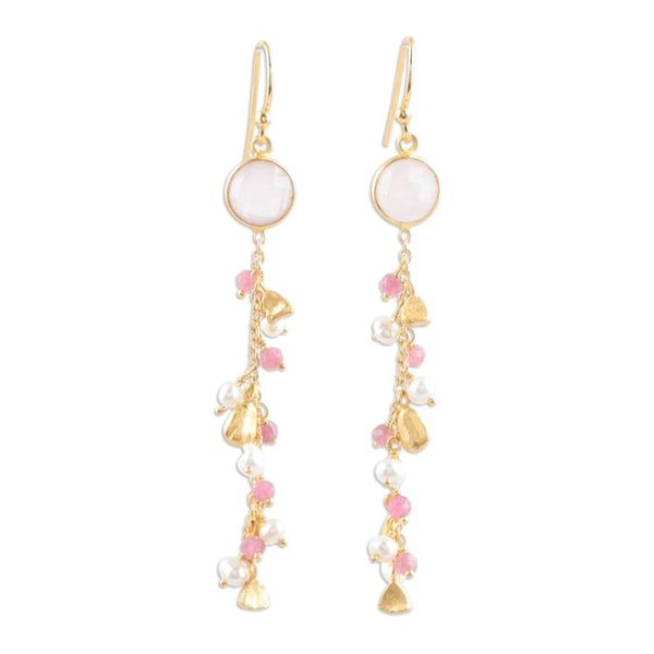 Alternate image for Gold-Plated Cultured Pearl and Chalcedony Dangle Earrings Pink Sea