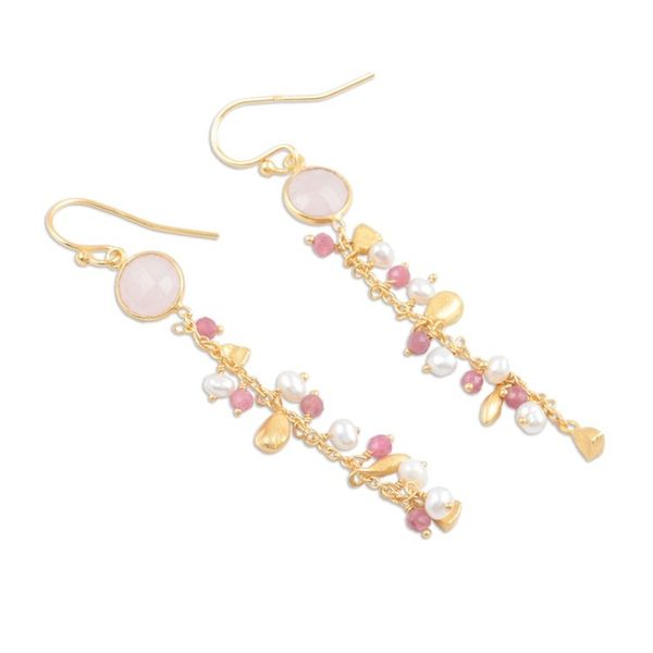 Alternate image for Gold-Plated Cultured Pearl and Chalcedony Dangle Earrings Pink Sea