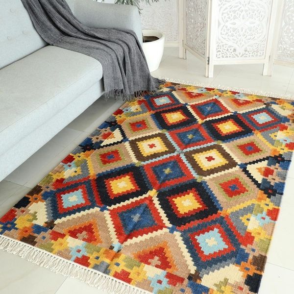 Alternate image for Hand-Woven Wool Area Rug with Cotton Warp Kaleidoscopic World