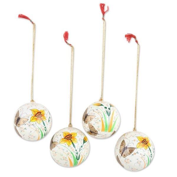 Alternate image for Handmade Papier-Mache Holiday Ornaments Set of 4 Early Spring
